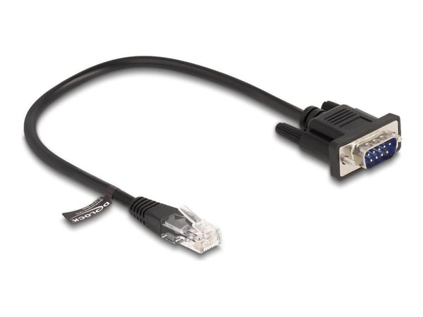 Delock - Seriell RS-232-kabel - RJ-45 (hane) till DB-9 (hane) - 30 cm - 4.5 mm - formpressad, tumskruvar - svart