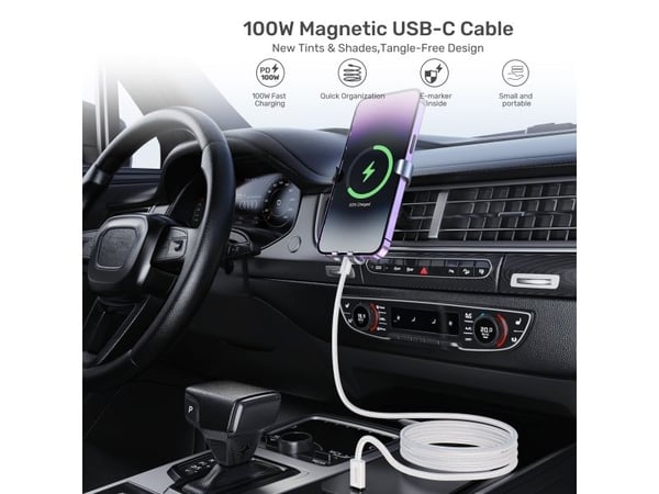 Unitek USB-kabel Unitek Magnetisk flettet kabel USB C PD 100W hvit 1m