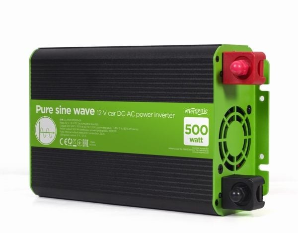 EnerGenie EG-PWC-PS500-01 - DC-AC strøminverter - car, pure sine wave - DC 12 V - 500 watt - utgangskontakter: 1