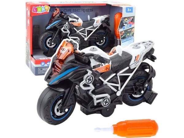 LeanToys motor/racerbil for å skru fra og til, DIY med lys og lyder, svart