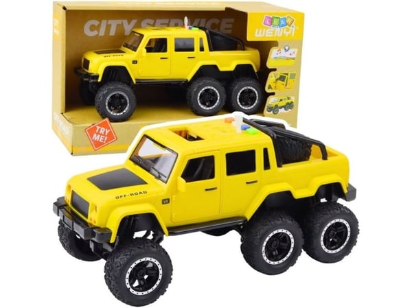 LeanToys terrengbil med framdrift, lys og lyder gul 6x6 1:16