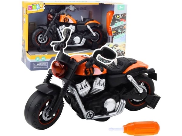 LeanToys motorsykkel DIY skru av og på - lys og lyder oransje