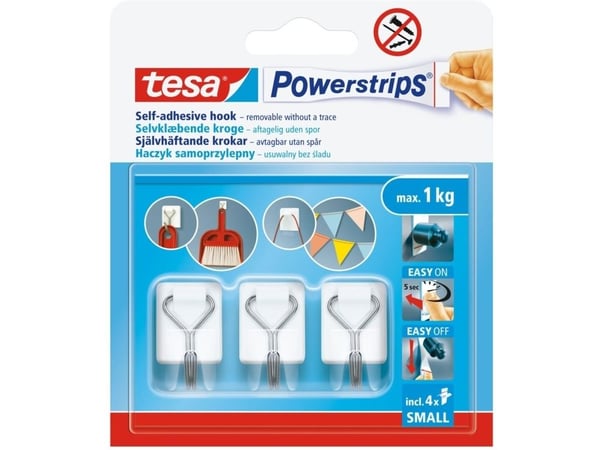 tesa Powerstrips trådkrok S hvit, innhold 1 stk (57615-00002-00)