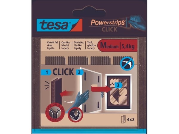 Selvklebende borrelås innvendige powerstrips 4 par M 80mm:20mm, hvite