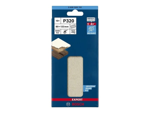 Bosch Expert M480 Net - Slipeark - for plast, bløtt tre, løvtre, finertre, gipsplate, maling på tre - 10 deler - rektangulær - grovkorn: P320 - 80 ...