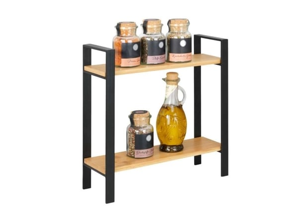 WENKO Lou, Hjørnehylle, Frittstående, Bamboo, Metall, Sort, Tre, Kjøkken, 2 hyller