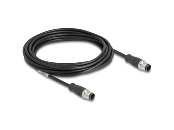 Delock - Nettverkskabel - 4-pins M12 (hann) til 4-pins M12 (hann) - 5 m - 5 mm - S/FTP - CAT 5e - D-kodet - svart