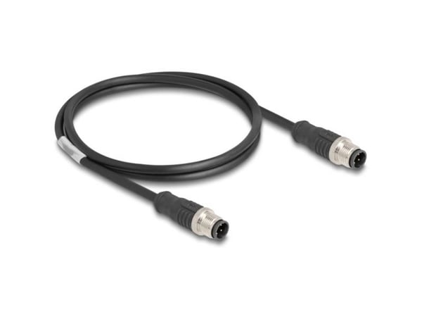 Delock M12 kabel D-kodet 4 pins hann til hann PVC 1 m