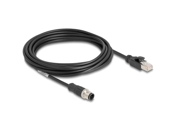 Delock M12 kabel D-kodet 4 pins plugg til RJ45 plugg PVC 5 m