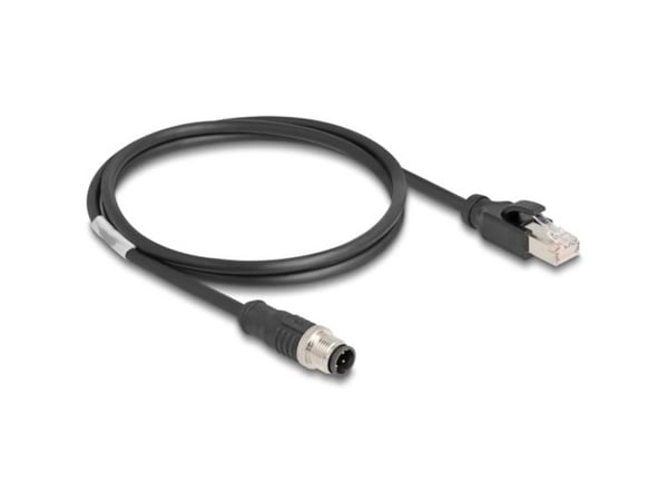 Delock - Nettverkskabel - 4 pin M12-D (hann) til RJ-45 (hann) - 1 m - 5 mm - S/FTP - CAT 5e - uten hindringer - svart