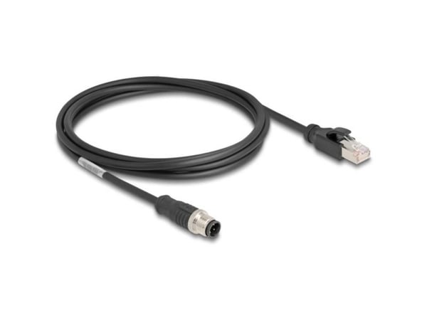 Delock - Nettverkskabel - 4-pins M12 (hann) til RJ-45 (hann) - 2 m - 5 mm - S/FTP - CAT 5e - uten hindringer, D-kodet - svart