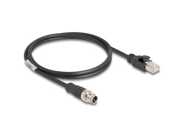Delock - Nettverkskabel - 8 pin M12-X (hann) til RJ-45 (hann) - 1 m - 6 mm - S/FTP - CAT 5e - uten hindringer - svart
