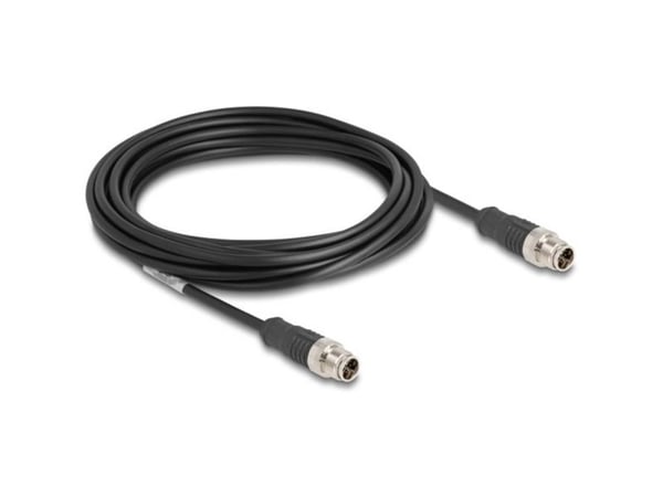 Delock - Nettverkskabel - 8-pins M12 (hann) til 8-pins M12 (hann) - 5 m - 6 mm - S/FTP - CAT 5e - X-kodet - svart