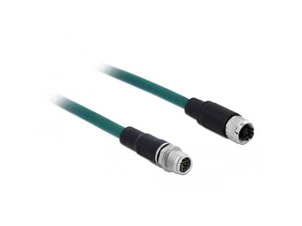 Delock - Koblingskabel - 8 pin M12-X (hann) til 8 pin M12-X (hunn) - 1 m - SFTP - CAT 6a - halogenfri - vannblå