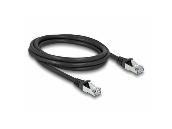 Delock - Koblingskabel - RJ-45 (hann) til RJ-45 (hann) - 2 m - 6 mm - S/FTP - CAT 6a - formstøpt, utendørs, uten hindringer - svart