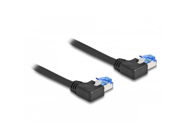 Delock - Koblingskabel - RJ-45 (hann) venstreivinklet til RJ-45 (hann) venstreivinklet - 1 m - 6 mm - S/FTP - CAT 6a - med støvel, halogenfri - svart