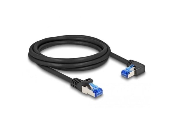 Delock - Nettverkskabel - RJ-45 (hann) rett til RJ-45 (hann) høyrevinklet - 2 m - 6 mm - S/FTP - CAT 6a - halogenfri, uten hindringer - svart