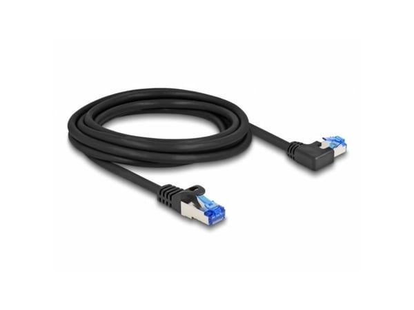 Delock - Nettverkskabel - RJ-45 (hann) rett til RJ-45 (hann) venstreivinklet - 3 m - 6 mm - S/FTP - CAT 6a - halogenfri, uten hindringer - svart