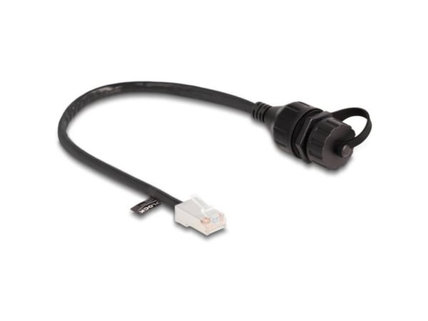 Delock - Nettverksforlengelseskabel - RJ-45 (hann) til RJ-45 (hunn) - 25 cm - 6 mm - FTP - CAT 5e - vanntett (IP68), sealing cap - svart