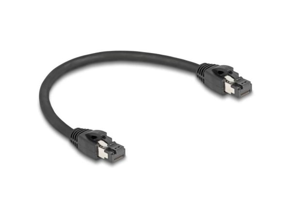 Delock - Nettverkskabel - RJ-45 (hann) til RJ-45 (hann) - 25 cm - 7.5 mm - S/FTP - CAT 8.1 - uten hindringer, up to 40 Gbps data transfer rate - svart