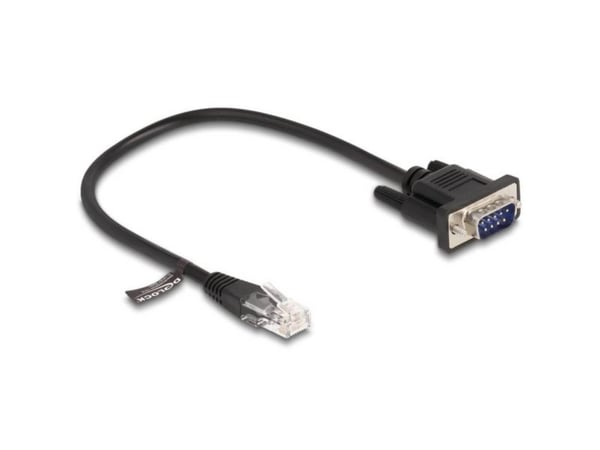 Delock - RS-232-sarjaliikennekaapeli - RJ-45 (uros) - DB-9 (uros) - 30 cm - 4,5 mm - muotoiltu, sormiruuvit - musta