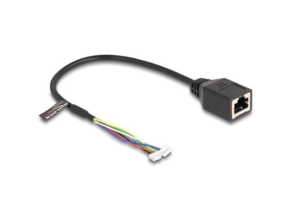 Delock - Nettverkadapterkabel - 6 pin header, 4 pin header (hunn) til RJ-45 (hunn) - 30 cm - 4 mm - CAT 5e - svart