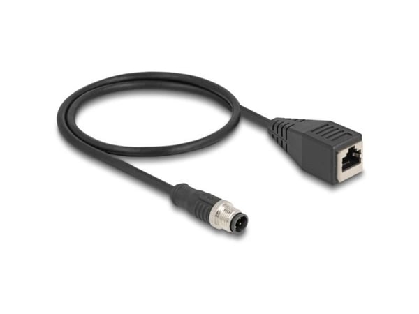 Delock - Nettverkskabel - 4 pin M12-D (hann) til RJ-45 (hunn) - 50 cm - 5 mm - S/FTP - CAT 5e - svart
