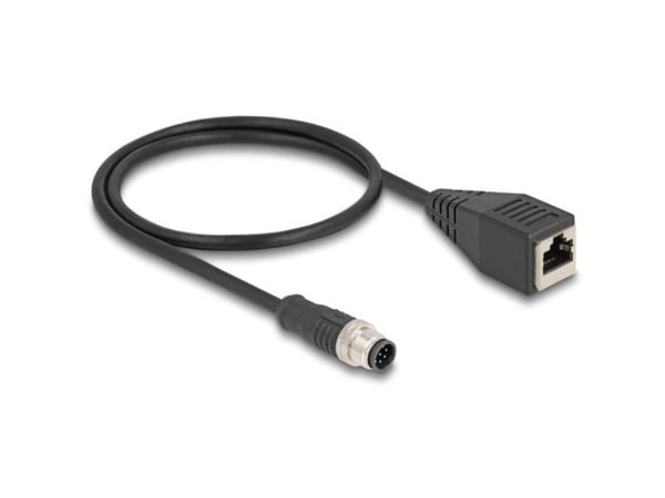 Delock - Nettverkskabel - 8 pin M12-A (hann) til RJ-45 (hunn) - 50 cm - 6 mm - S/FTP - CAT 5e - svart