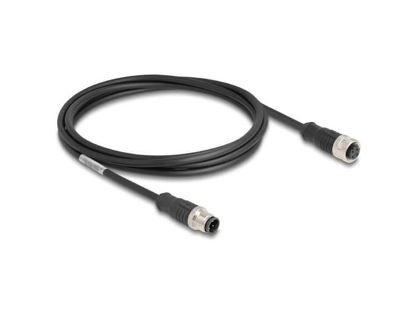Delock - Nettverkskabel - 4-pins M12 (hann) til 4-pins M12 (hunn) - 2 m - 5 mm - S/FTP - CAT 5e - svart