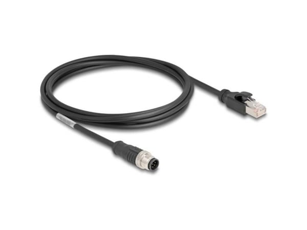 Delock - Nettverkskabel - 8-pins M12 (hann) til RJ-45 (hann) - 2 m - 6 mm - S/FTP - CAT 5e - uten hindringer - svart