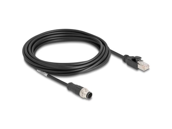 Delock - Nettverkskabel - 8-pins M12 (hann) til RJ-45 (hann) - 5 m - 6 mm - S/FTP - CAT 5e - med støvel, uten hindringer, A-kodet - svart