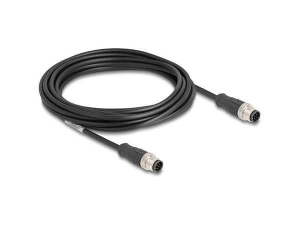 Delock - Nettverkskabel - 8 pin M12-A (hann) til 8 pin M12-A (hann) - 5 m - 6 mm - S/FTP - CAT 5e - svart
