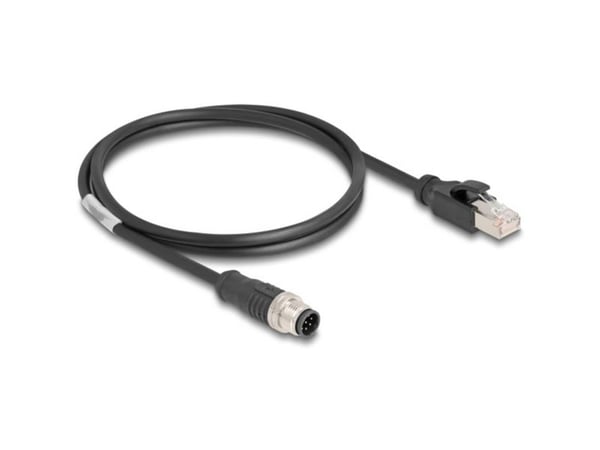 Delock - Nettverkskabel - 8 pin M12-A (hann) til RJ-45 (hann) - 1 m - 6 mm - S/FTP - CAT 5e - uten hindringer - svart