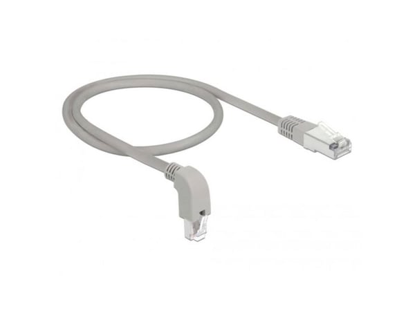 Delock - Patchkabel - RJ-45 (han) nedvinklet til RJ-45 (han) - 50 cm - S/FTP - CAT 6a - booted, halogenfri - grå