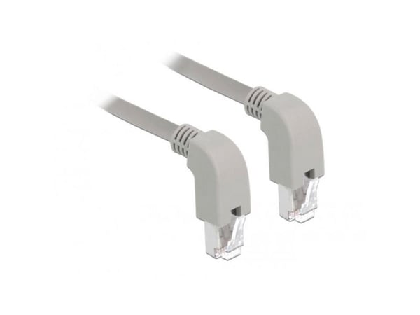Delock - Patchkabel - RJ-45 (han) nedvinklet til RJ-45 (han) nedvinklet - 50 cm - S/FTP - CAT 6a - booted, halogenfri - grå