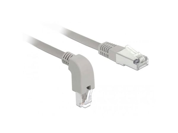 Delock - Patchkabel - RJ-45 (han) nedvinklet til RJ-45 (han) lige - 1 m - S/FTP - CAT 6a - halogenfri - grå
