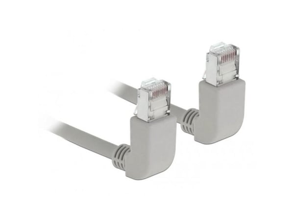 Delock - Koblingskabel - RJ-45 (hann) oppvinklet til RJ-45 (hann) oppvinklet - 1 m - S/FTP - CAT 6a - med støvel, halogenfri - grå