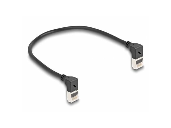 Delock - Nettverkskabel - RJ-45 (hann) oppvinklet til RJ-45 (hann) oppvinklet - 25 cm - 4.5 mm - S/FTP - CAT 6a - med støvel, halogenfri - svart