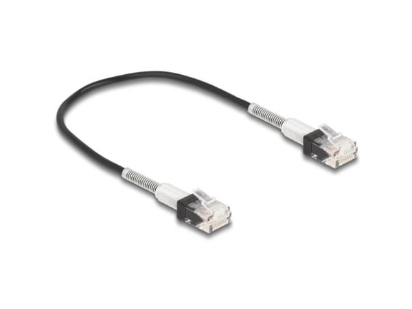 Delock - Koblingskabel - RJ-45 (hann) til RJ-45 (hann) - 30 cm - 3 mm - UTP - CAT 6a - halogenfri, formstøpt, slank - svart