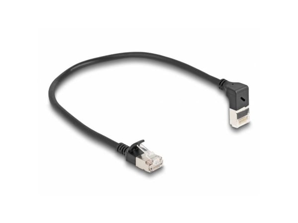 Delock - Koblingskabel - RJ-45 (hann) oppvinklet til RJ-45 (hann) rett - 25 cm - 4.5 mm - S/FTP - CAT 6a - med støvel, halogenfri, uten hindringer ...