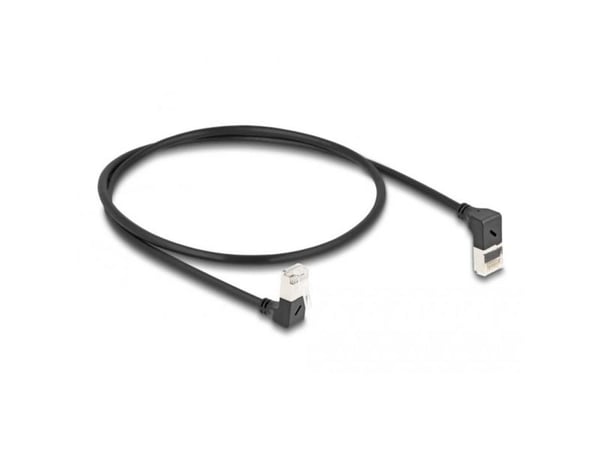 Delock - Koblingskabel - RJ-45 (hann) oppvinklet til RJ-45 (hann) nedvinklet - 50 cm - 4.5 mm - S/FTP - CAT 6a - halogenfri, formstøpt - svart