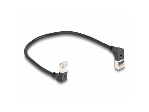 Delock RJ45 nettverkskabel Cat.6A S/FTP Slank 90° opp/ned vinklet 0,25 m svart