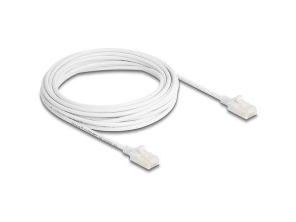Delock - Nettverkskabel - RJ-45 (hann) til RJ-45 (hann) - 5 m - 3.6 mm - UTP - CAT 6a - halogenfri, slank, robust latch - hvit