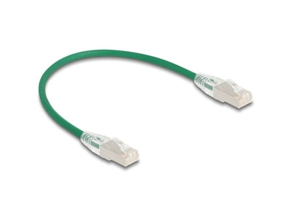 Delock - Nettverkskabel - RJ-45 (hann) til RJ-45 (hann) - 30 cm - 4.9 mm - U/FTP - CAT 6a - halogenfri, slank, curved latch - grønn