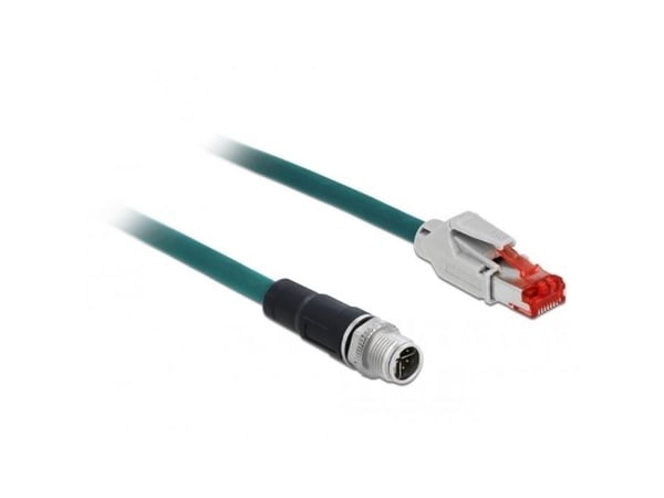 Delock - Verkkokaapeli - 8-nastainen M12-X (uros) RJ-45 (uros) - 1 m - SF/UTP - CAT 5e - vedensininen