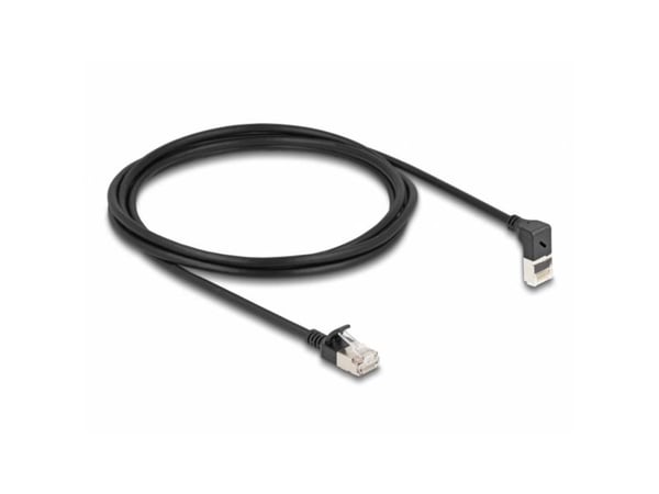 Delock - Nettverkskabel - RJ-45 (hann) oppvinklet til RJ-45 (hann) rett - 2 m - 4.5 mm - S/FTP - CAT 6a - med støvel, halogenfri - svart