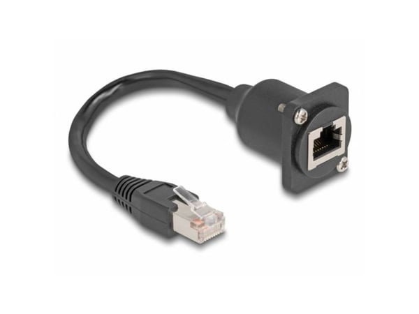 Delock D-tyypin RJ45-kaapeli uros ja naaras Cat.5e musta 20 cm