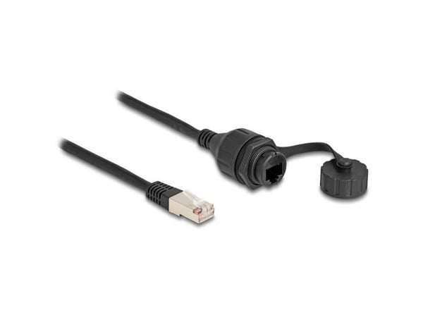 Delock - Nettverksforlengelseskabel - RJ-50 (hann) til RJ-50 (hunn) vernehette - 20 cm - 6 mm - FTP - IP67 - svart
