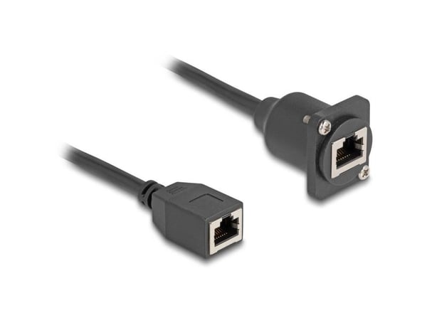 Delock - Nettverksforlengelseskabel - RJ-45 (hunn) til RJ-45 (hunn) med mutre - 20 cm - 6 mm - STP - CAT 5e - svart