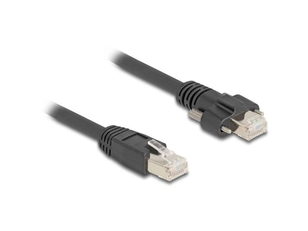 Delock-kabel RJ45-plugg til RJ45-plugg med skrueavstand 20 mm for GigE-kamera Cat.6A S/FTP 1 m svart